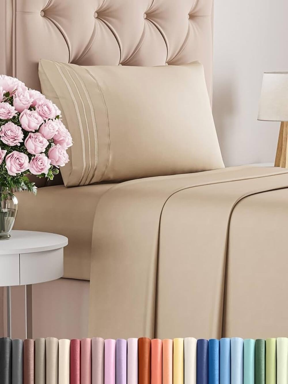 New Twin 3 Piece Cream Sheet Set Deep Pockets Comfy Breathable Cooling Bedding